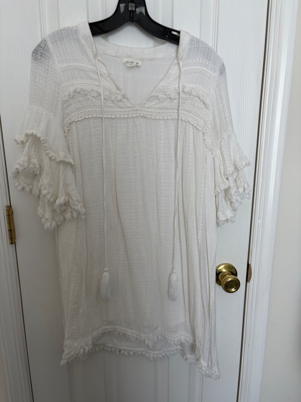 Women's White Boho Tassel Mini Dress